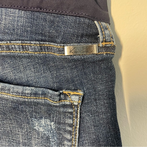 Navy Fringe Hem Maternity Plus Jean Shorts with Full Panel - Like New - Size XL - Picture 5 of 8